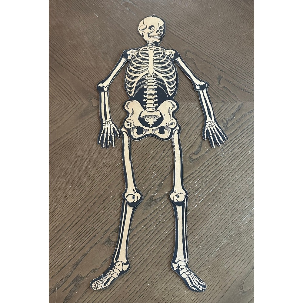 Vintage Beistle Halloween Jointed Cardboard Skeleton 28" Articulated Wall Decor